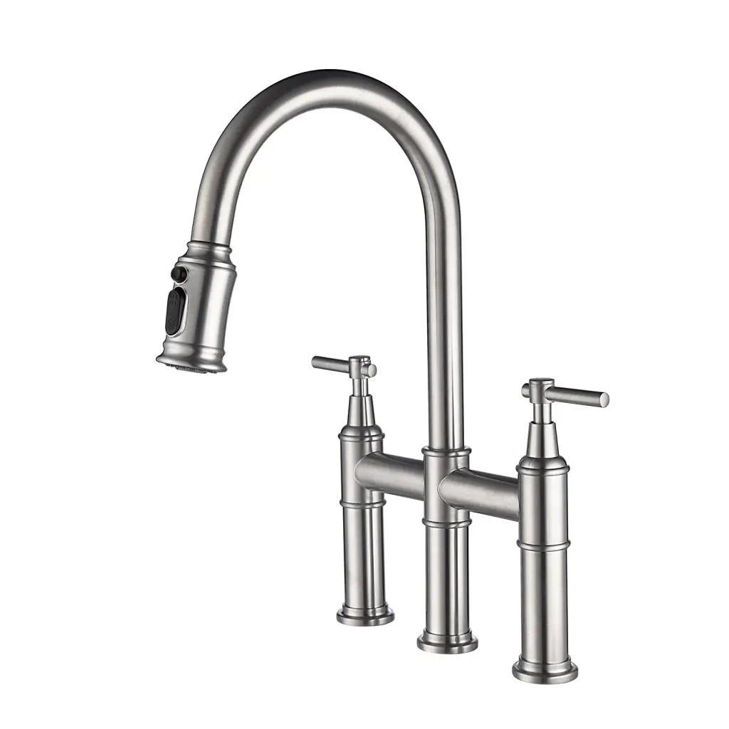 Bridge Kitchen Faucet Pull Down Sprayhead Spot Brushed Nickel rnb