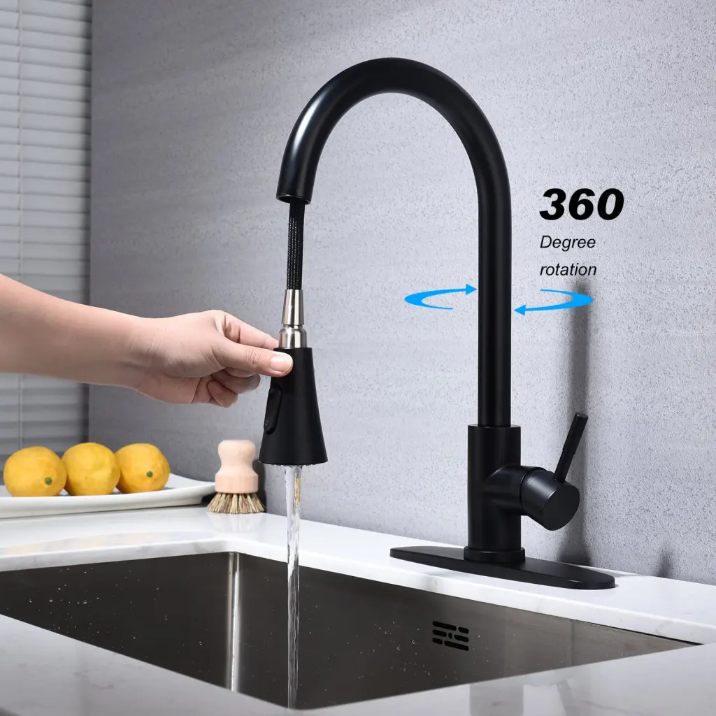 Kitchen Faucet Pull Out Spray Matte Black Stainless Steel Modern Sink Faucet rnb