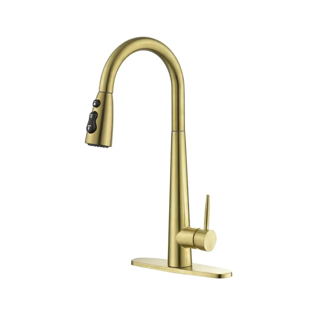 Kitchen Faucet Pull Down Sprayer Brushed Gold Stainless Steel Elegant Kitchen w2287