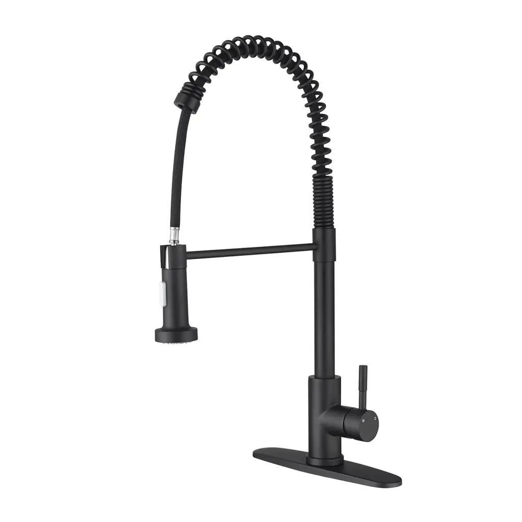 Pull Down Single Handle Spring Kitchen Faucet Matte Black Stainless Steel w2287