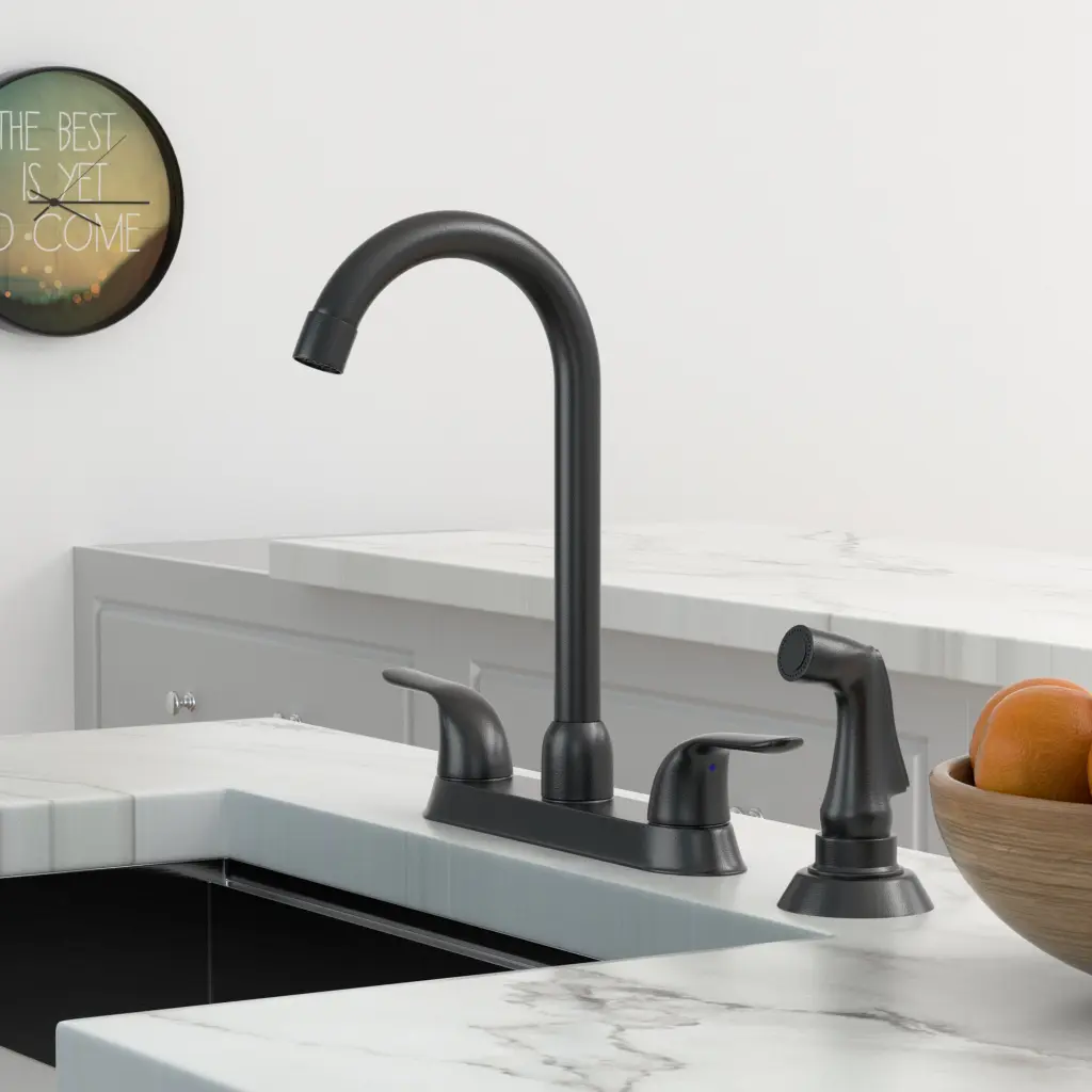 Kitchen Sink Faucet 2 Handles And Pull Out Side Sprayer 4 Hole Installation lordear