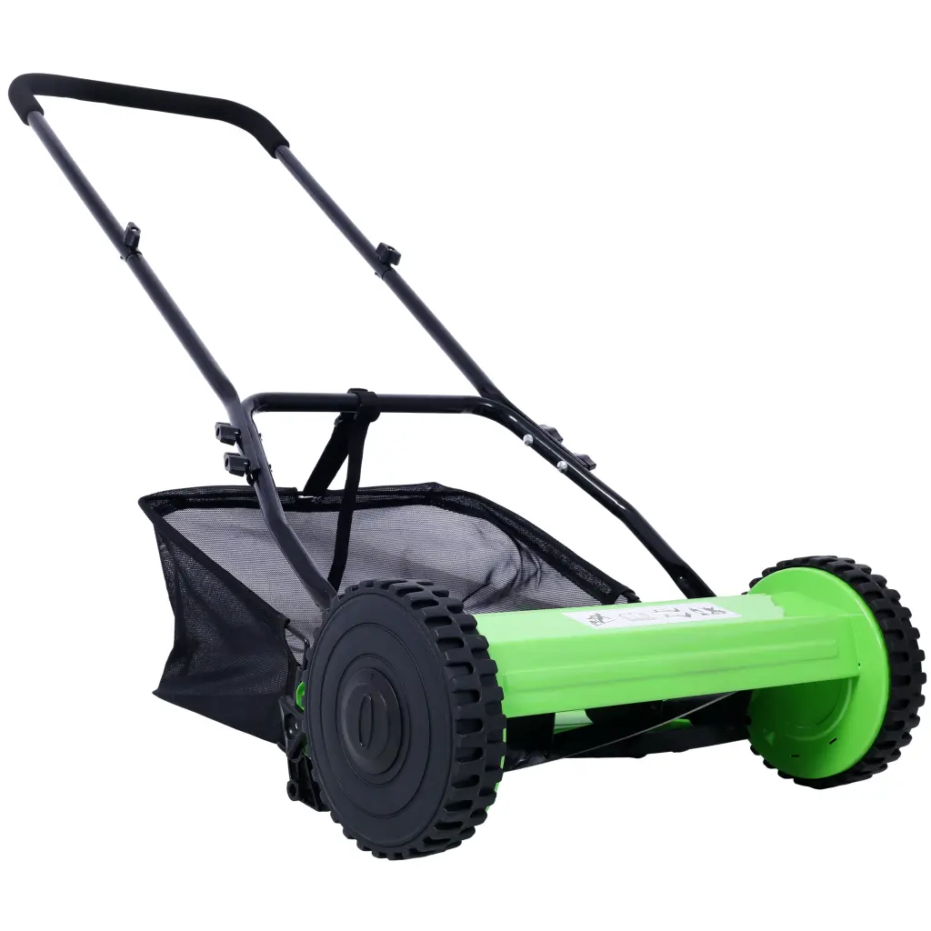14 Inch 5 Blade Push Reel Lawn Mower Grass Catcher Green Color Garden Tool g-h