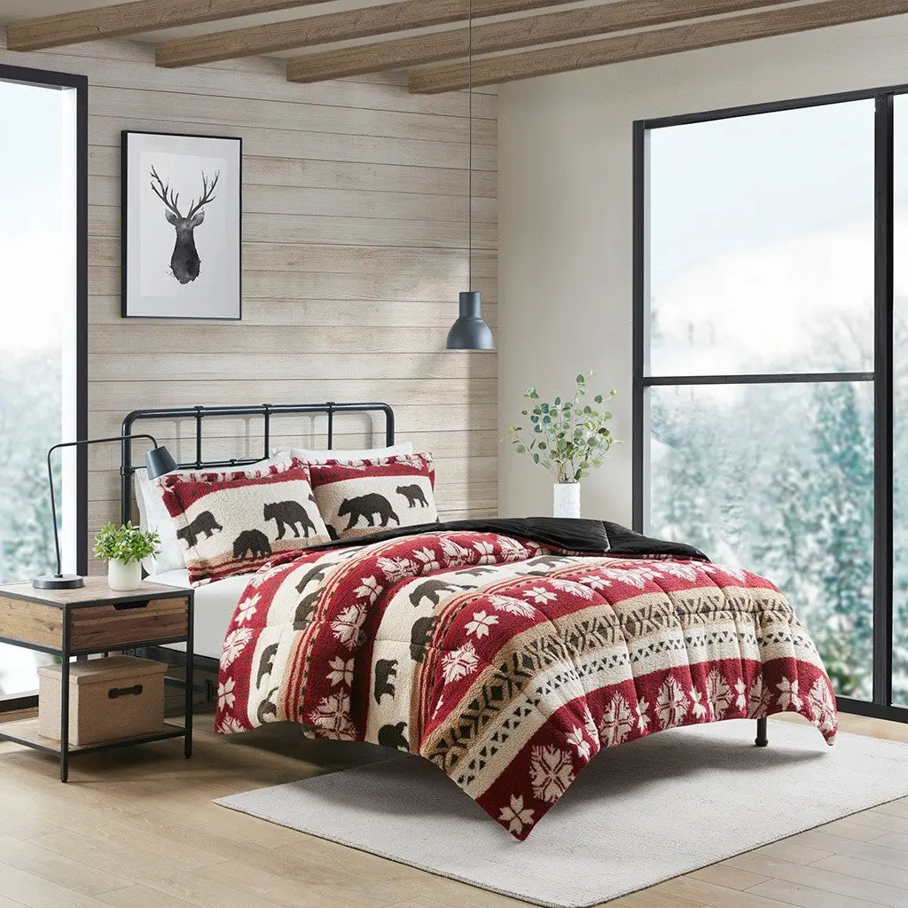 Queen Size Print Sherpa Bedding Set Multicolor Polyester jla