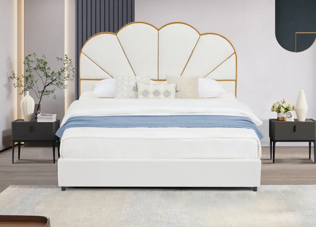 Queen Size Bed Frame Drawer Upholstered Intelligent Platform Bed Bedroom ching hing-furniture