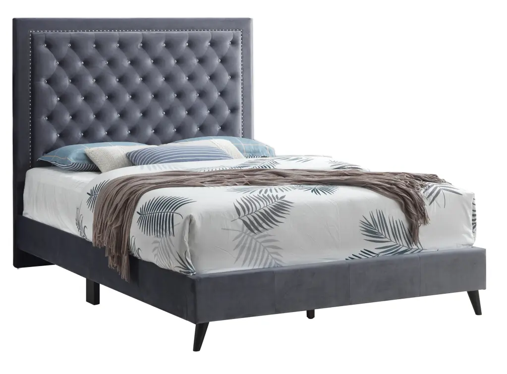 Alba G0608 Qb Up Queen Bed Gray Gray Foam Velvet Upholstered glory furniture