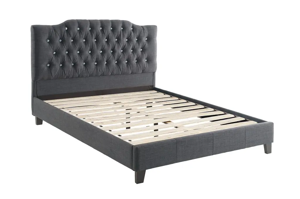 Modern Gorgeous Blue Grey Polyfiber Tufted Queen Size Bed 1Pc Bedframe kanepe