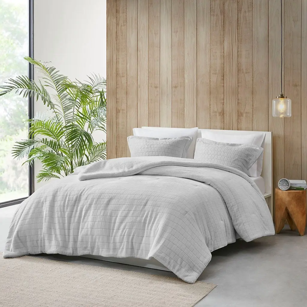 Plush To Sherpa Easeer Set Queen Grey Polyester Bedding Comforter jla