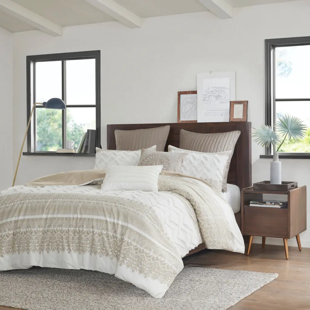 3 Piece Cotton Duvet Cover Set Chenille Tufting Queen Size Multicolor jla