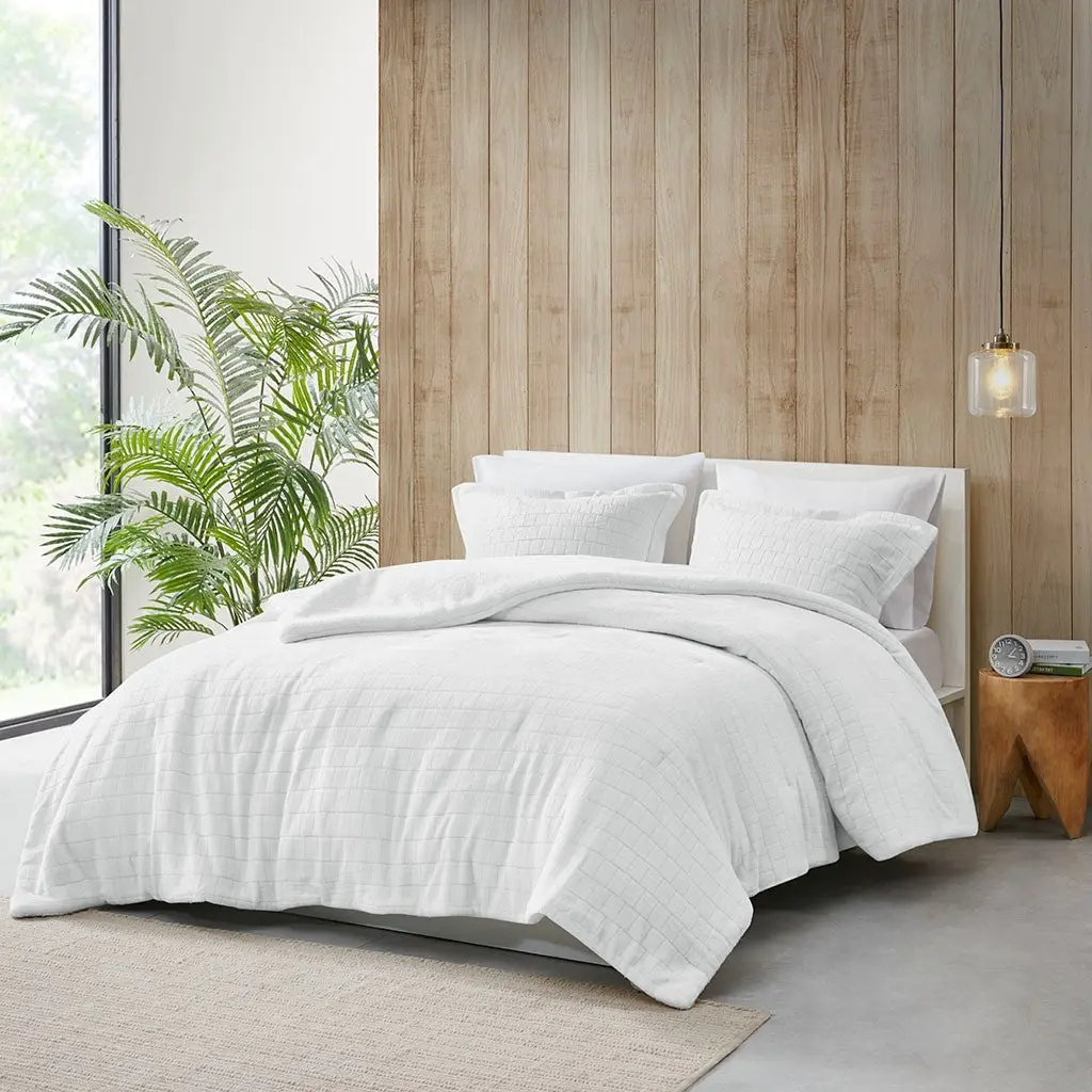 Plush to Sherpa Queen Sheet Set Ivory Polyester - Soft Bedding Comfortable Sleep jla