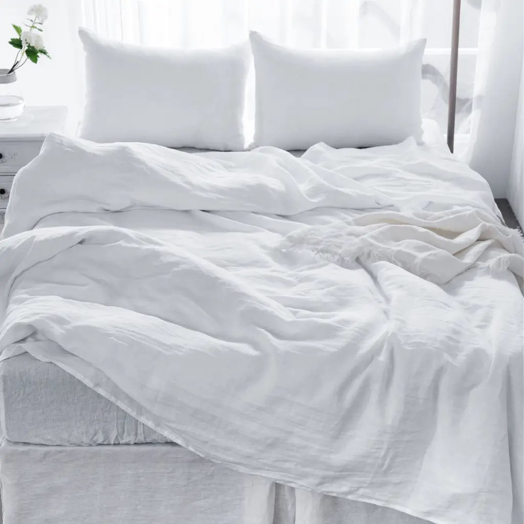 4 Pcs Bedding Sets Queen Luxury Linen Bedding Sheets & Pillowcases Soft Breathable real linen