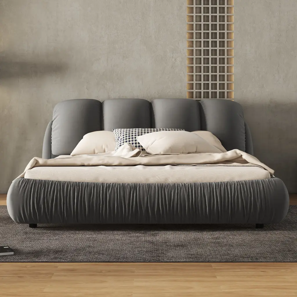 Queen Size Premium Upholstered Bed Thick Velvet Headboard Luxurious Design bonwell