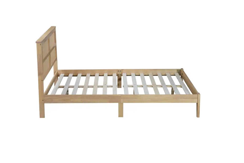 Queen Size Rubber Wooden Solid Wooden Bed Rattan Headboard, Enhanced Design inspirit