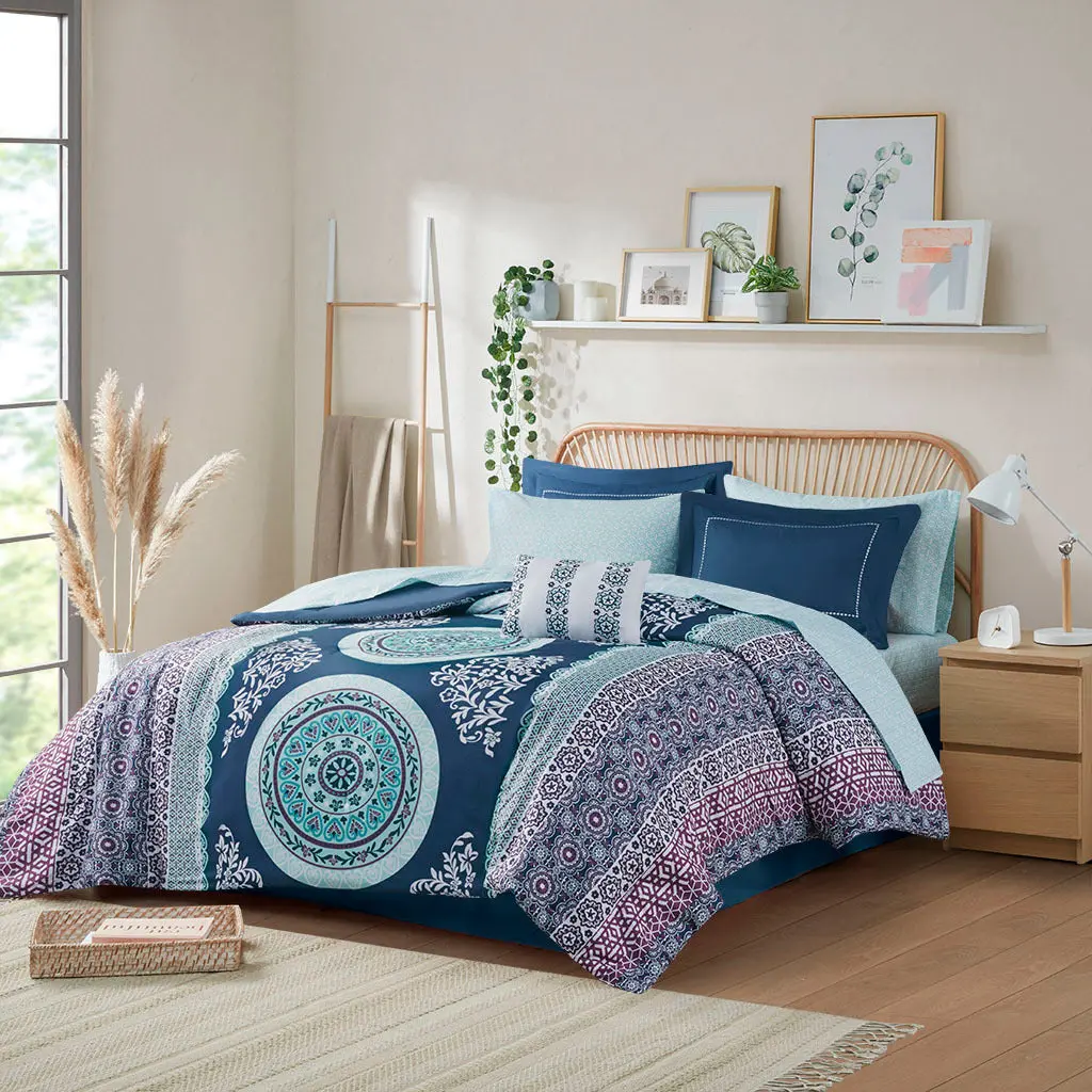 Boho Easeer Set Bed Sheets Queen Navy Polyester Bedroom Decor jla