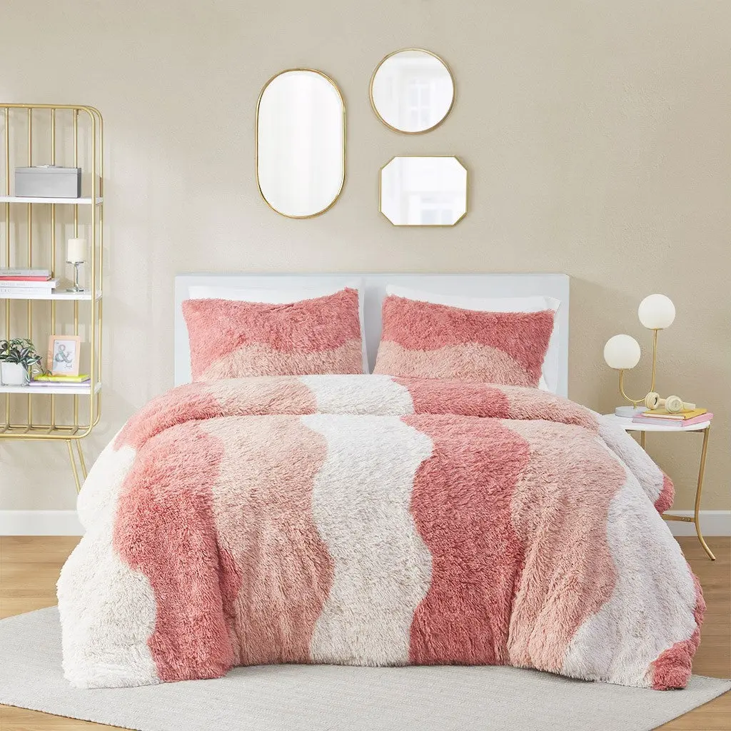 Ombre Shaggy Faux Fur Easeer Set Queen Size Multicolor Polyester jla