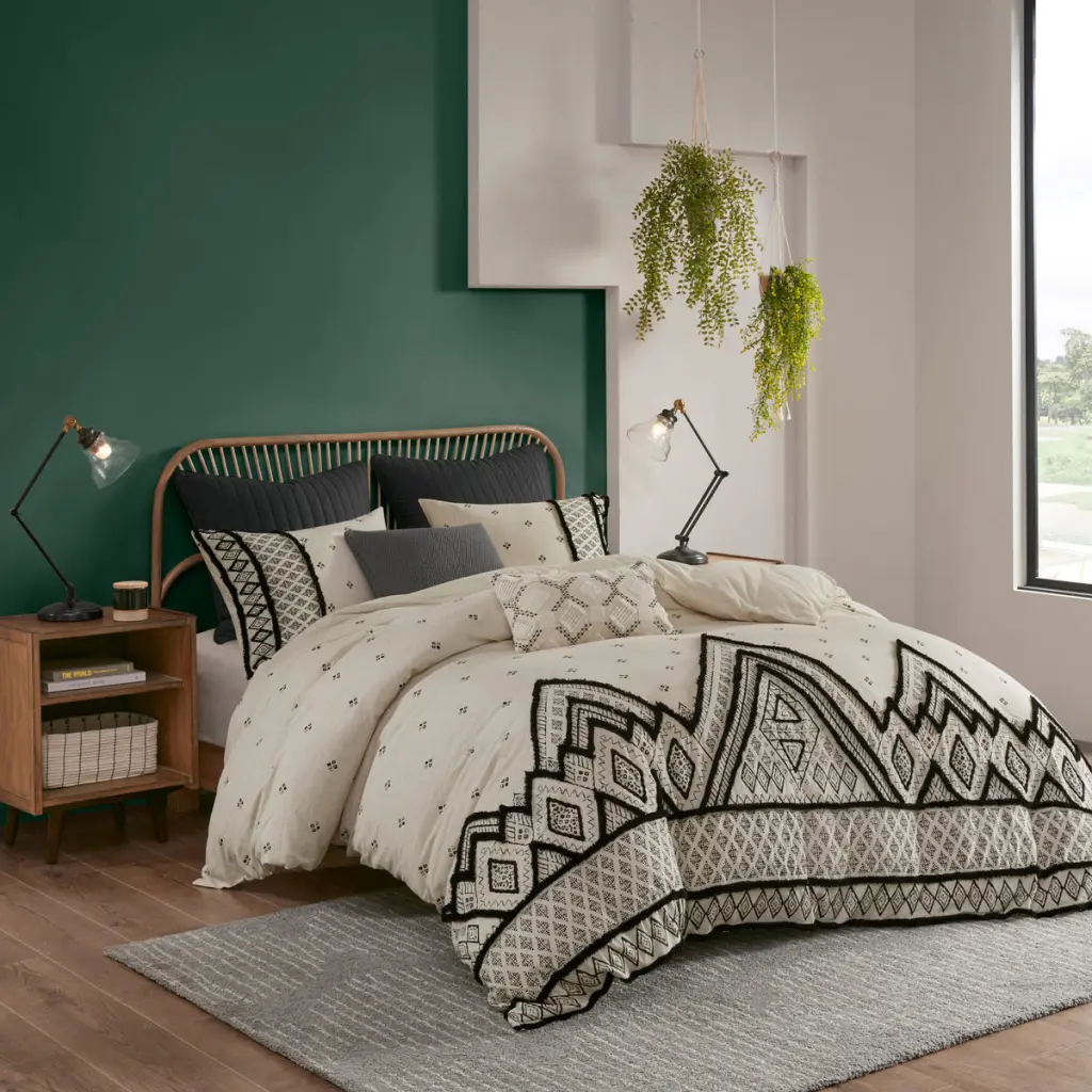 3 Piece Flax Cotton Blended Duvet Cover Set Queen Multicolor Bedding jla