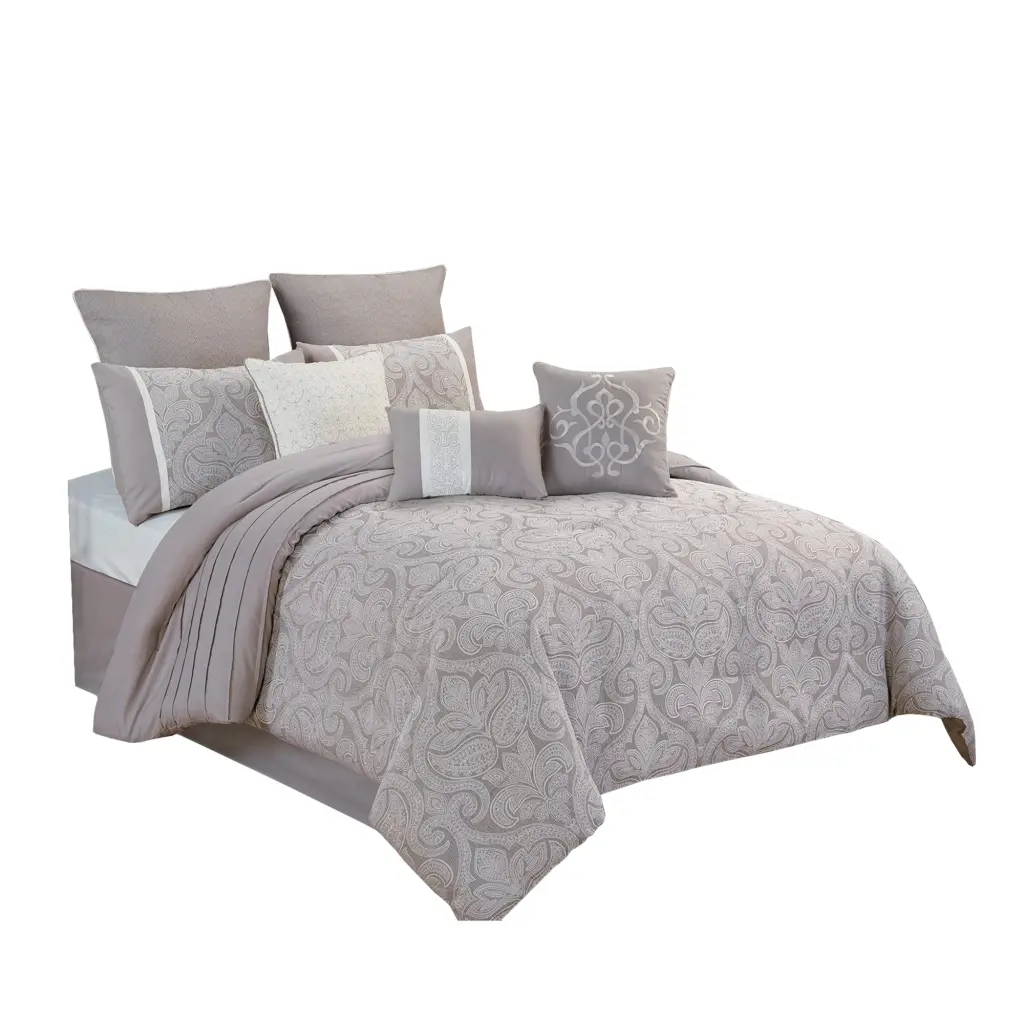 Queen Size 9 Piece Fabric Easel Set Medallion Prints White Bedroom Decor royal hampton