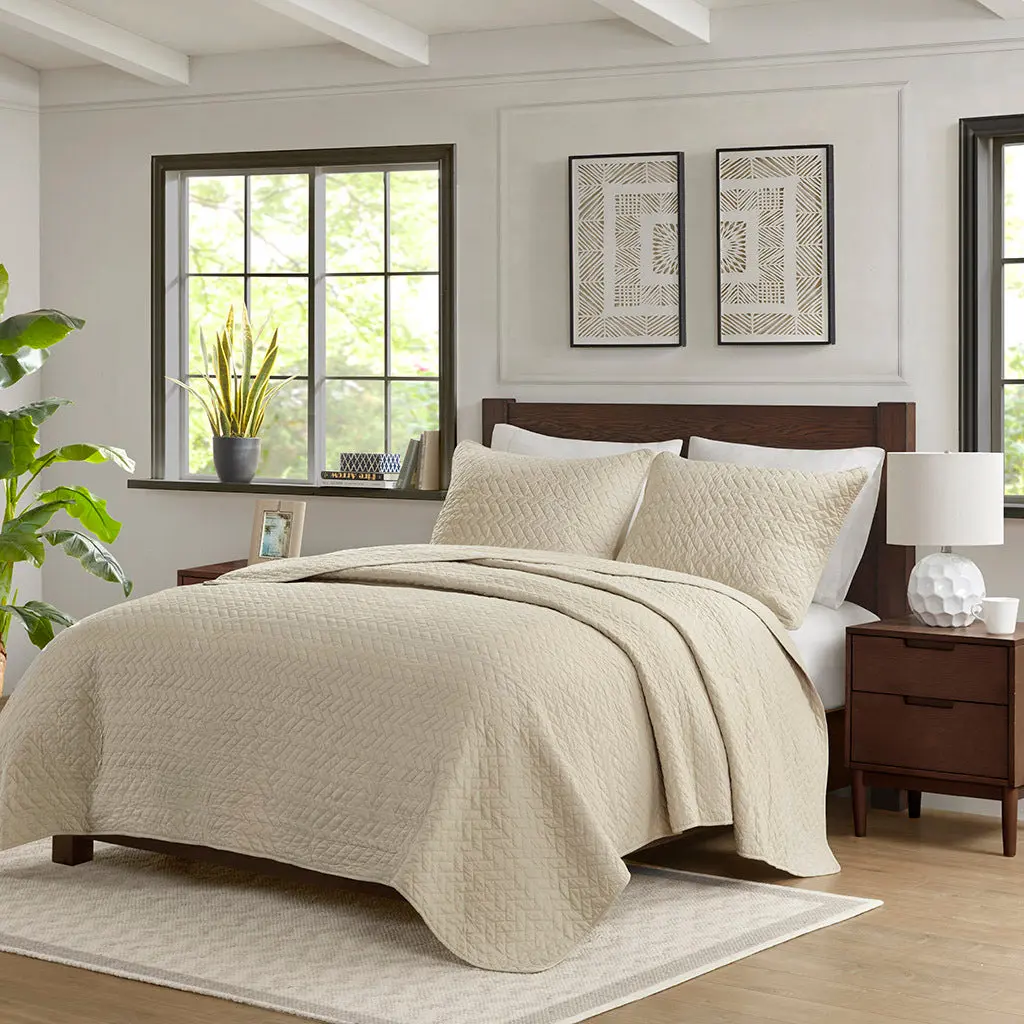 3 Piece Opulent Oversized Quilt Set Linen Cotton Bedding jla