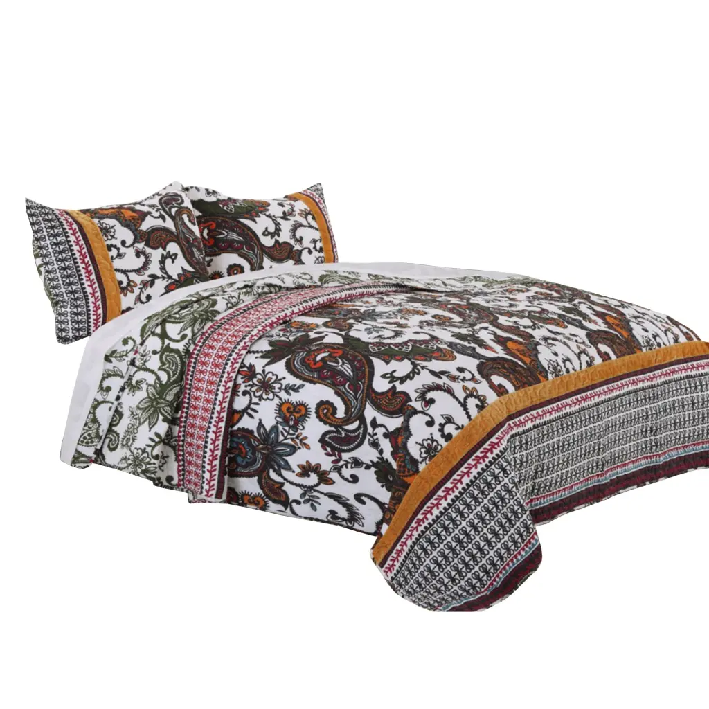Detroit Fabric 3 Piece Queen Size Quilt Set Tribal Motifs Multicolor royal hampton