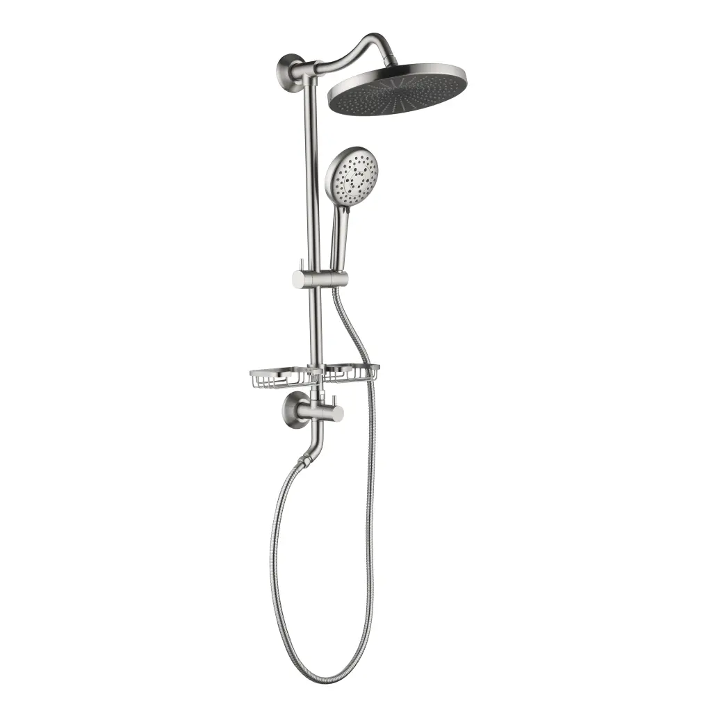 10 Inch Brushed Nickel Rain Showerhead Hand Shower and Slide Bar bathininc