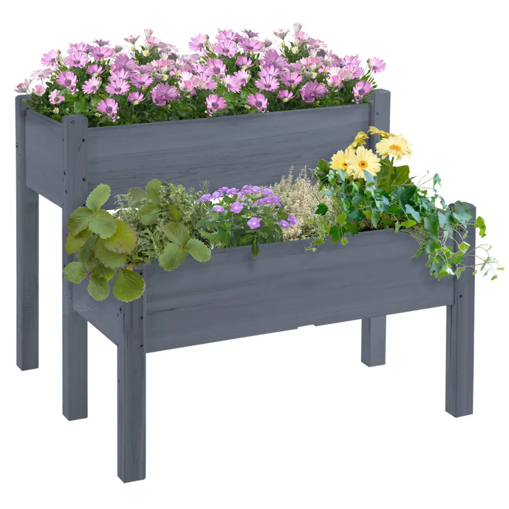 Outsunny 34x34x28 Raised Garden Bed 2 Tier Elevated Wood Planter Box Vegetables Flowers Herbs aosom business