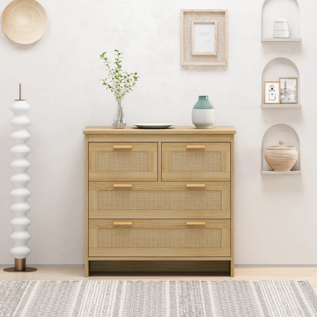 4 Drawers Rattan Cabinet Bedroom Living Room or Dining Room Storage spribung