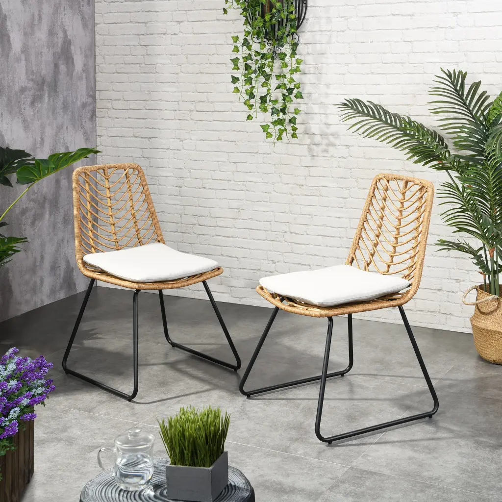 Deja Chair 2Pcs 2 Cushions Light Brown Rattan nh-vivalux
