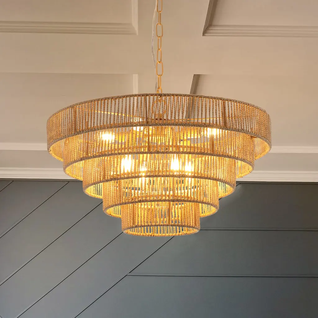 Bohemian Style Woven Pendant Light 23.6 Inch Rattan Chandelier Living Room lighting commune
