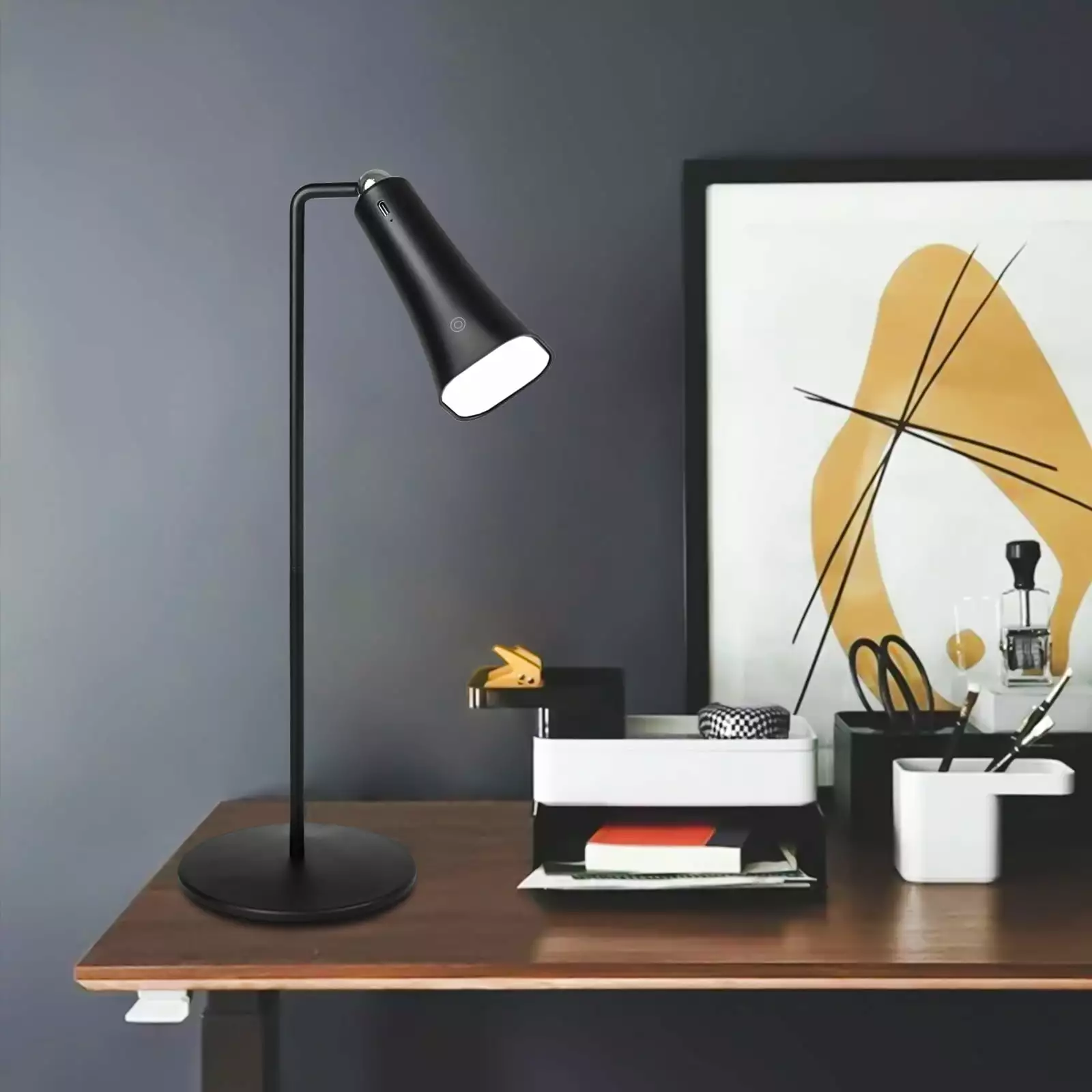 Bemico Rechargeable LED Desk Lamp 3 Color Modes 180 Flexible Magnetic Reading Light Home Office Dormitory Bedroom Black