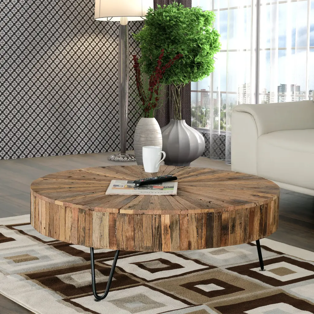 42 Inch Round Reclaimed Wood Coffee Table Modern Living Room Furniture Artisan Made kanepe