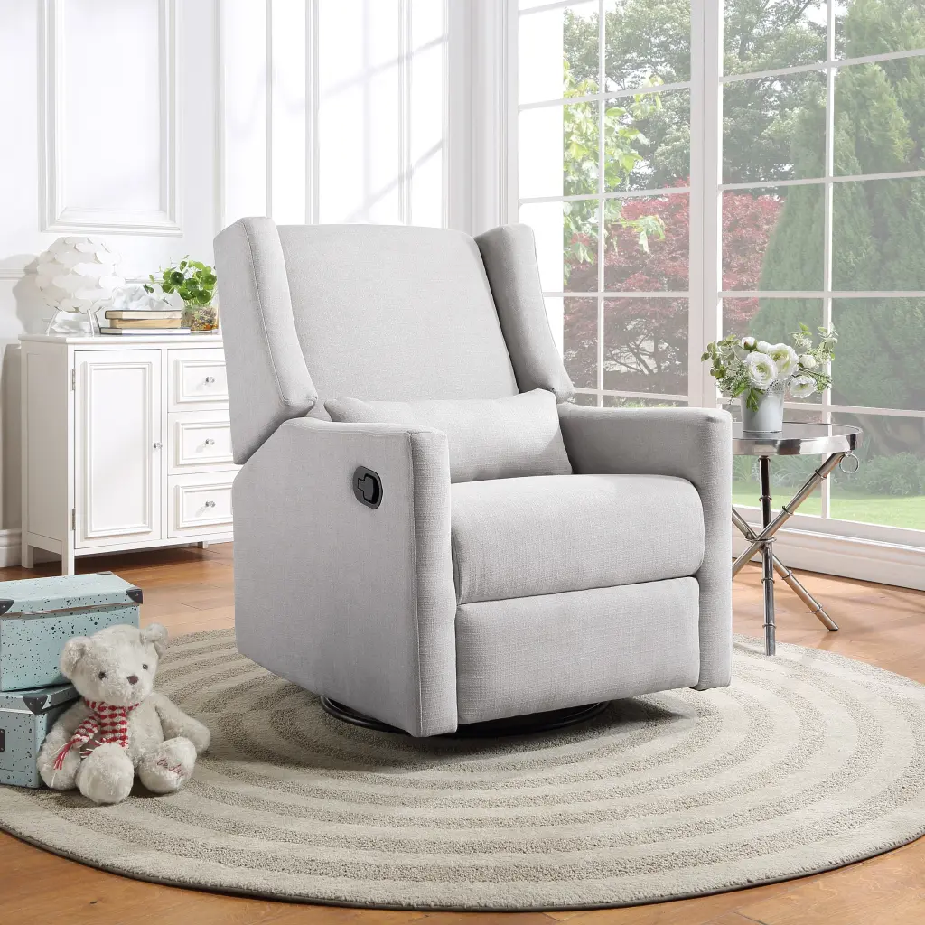 Pronto Swivel Glider Recliner Pillow Blanco Fabric White Polyester simple living