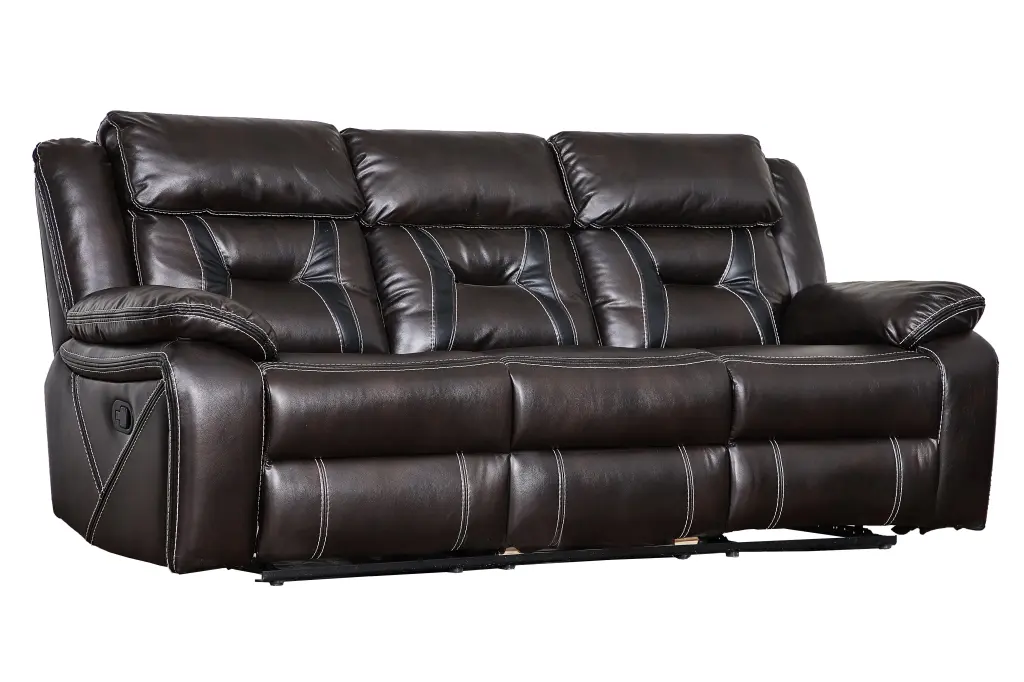 Reclining Upholstered Manual Puller Sofa Faux Leather Brown 85.83x38.58 Inches w995 bestgo