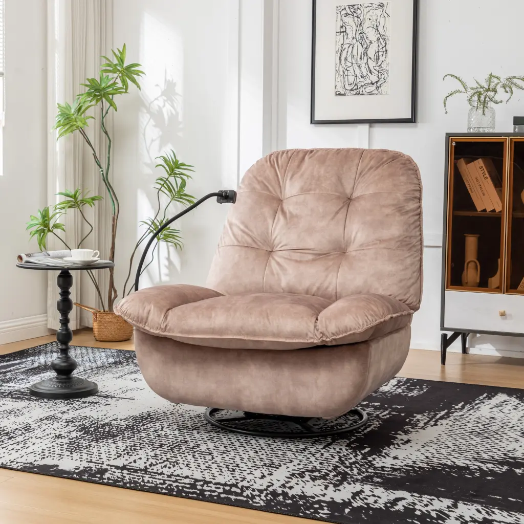 Natural Brown Recliner Chair Mobile Phone Holder Reclining Lazy Chair zen zone