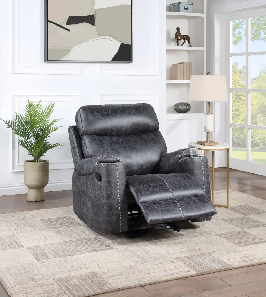 Hirah Motion Glider Recliner Dark Gray Polish Microfiber Living Room acme onsite store