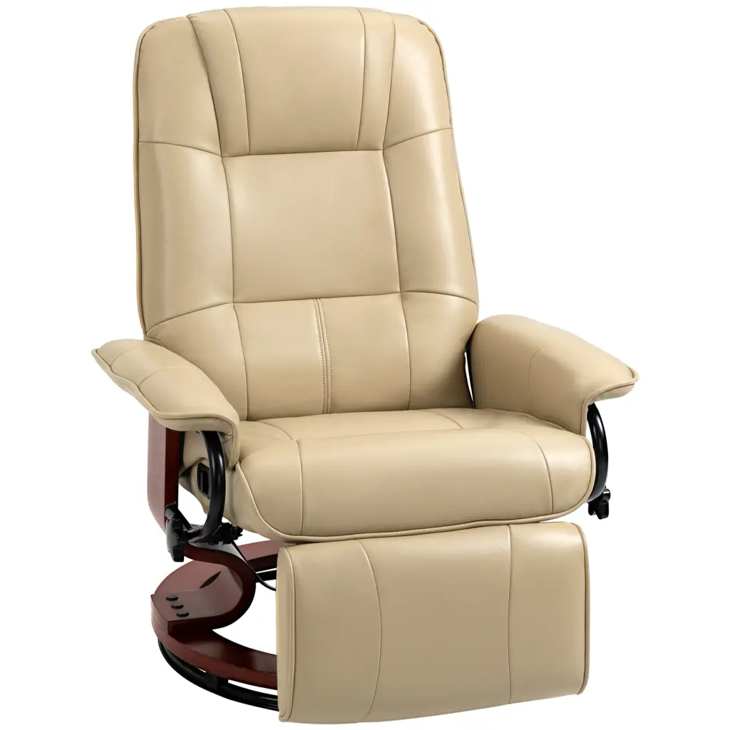 Homcom Faux Leather Manual Recliner Swivel Wood Base White Cream aosom business