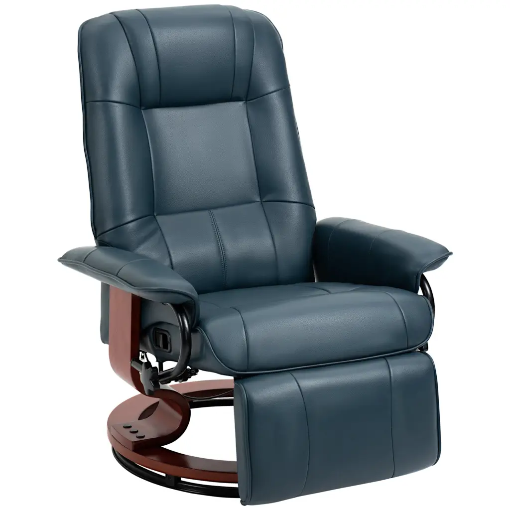 Homcom Faux Leather Manual Recliner Swivel Wood Base Blue aosom business