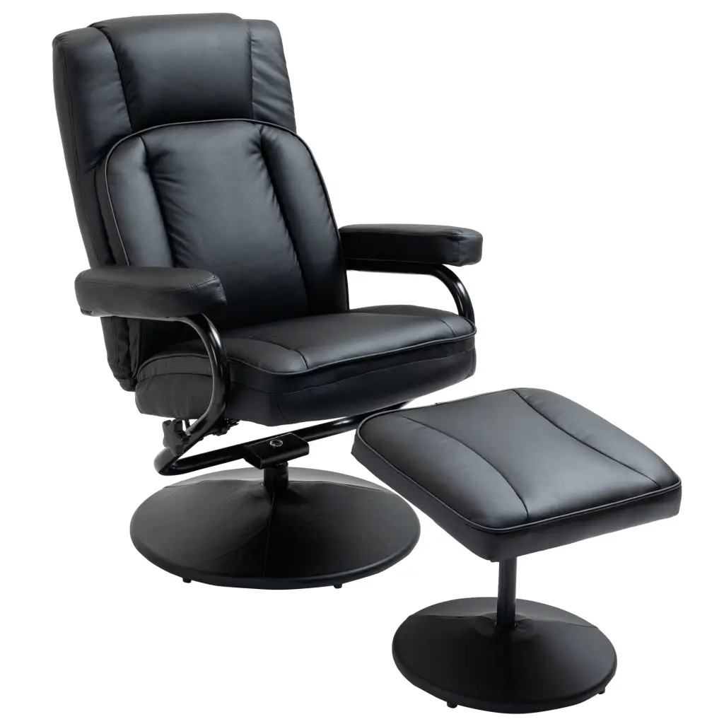 Homcom Swivel Recliner Manual PU Leather Armchair Ottoman Footrest aosom business