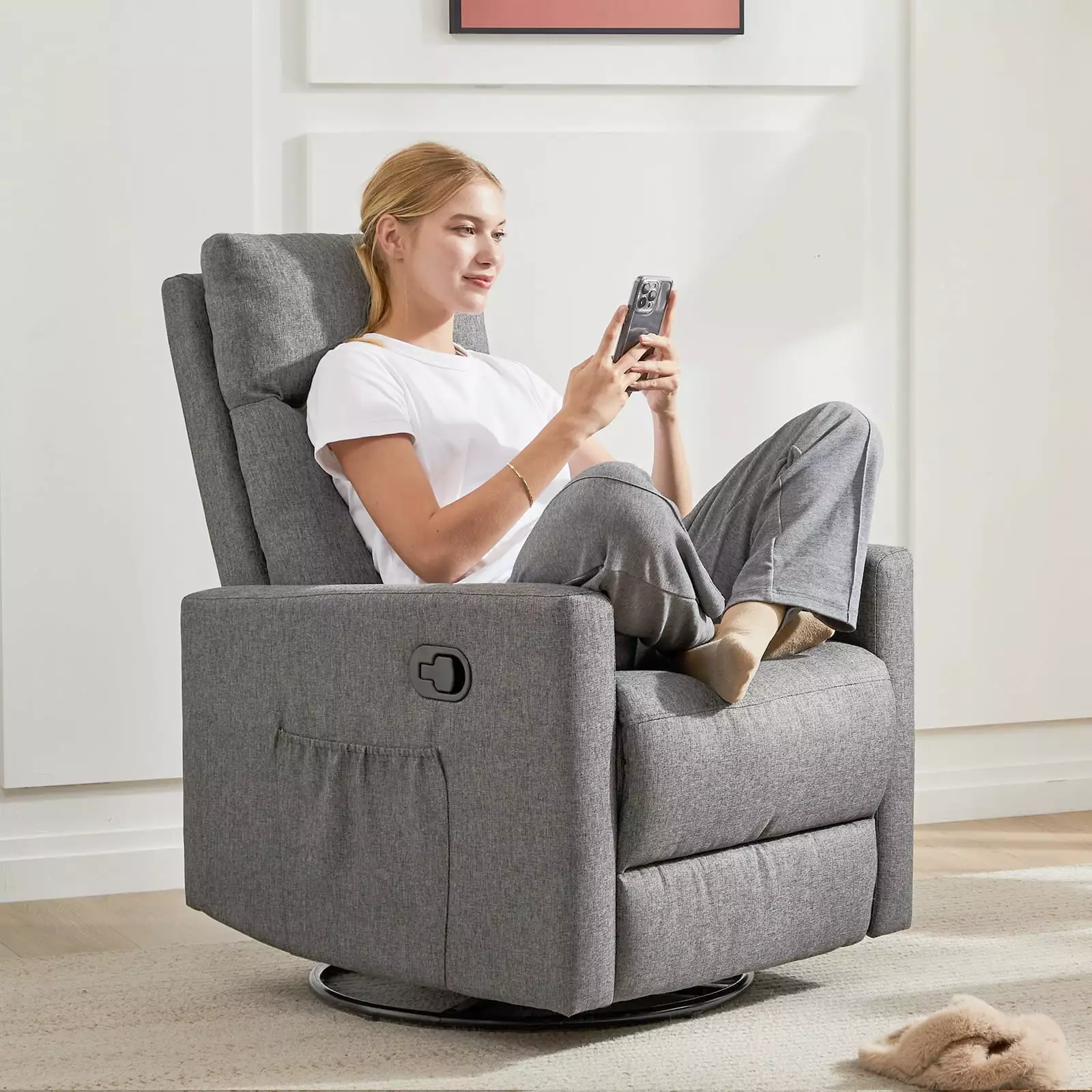 DeeHome Manual Recliner Chair Winback Single Sofa Grey
