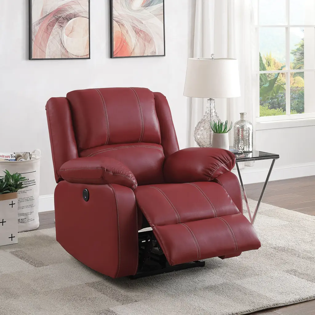 Red Power Recliner USB Port Red Faux Leather Power Push Button furniture max