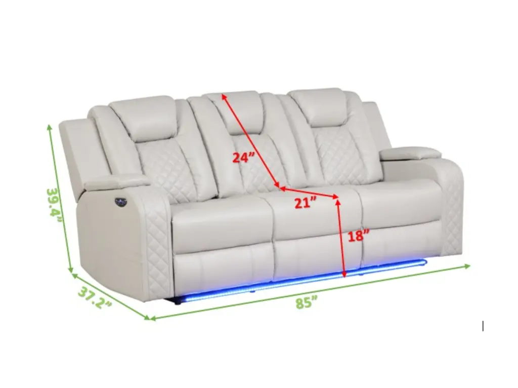 LED Power Recliner 3 Piece Set Faux Leather Ice Beige galaxy home furnishings