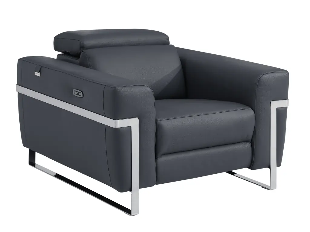 Top Grain Italian Leather Power Recliner Chair Dark Grey Foam global united