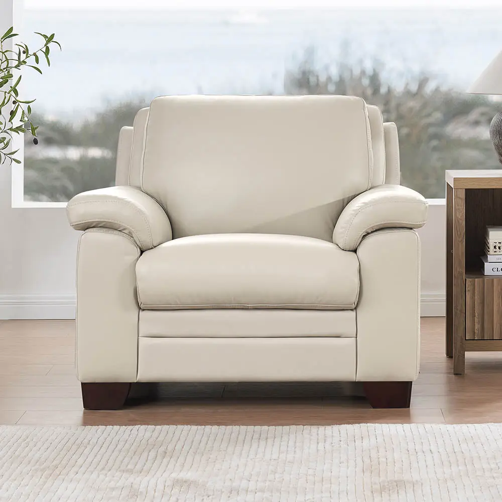 Magnum Leather Chair Beige Memory Foam Authentic Leather Recliner hydeline furniture