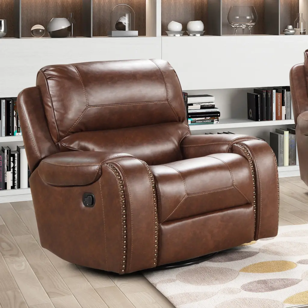 Achern Leather Air Swivel Glider Recliner Brown Espresso Manual Handle hz