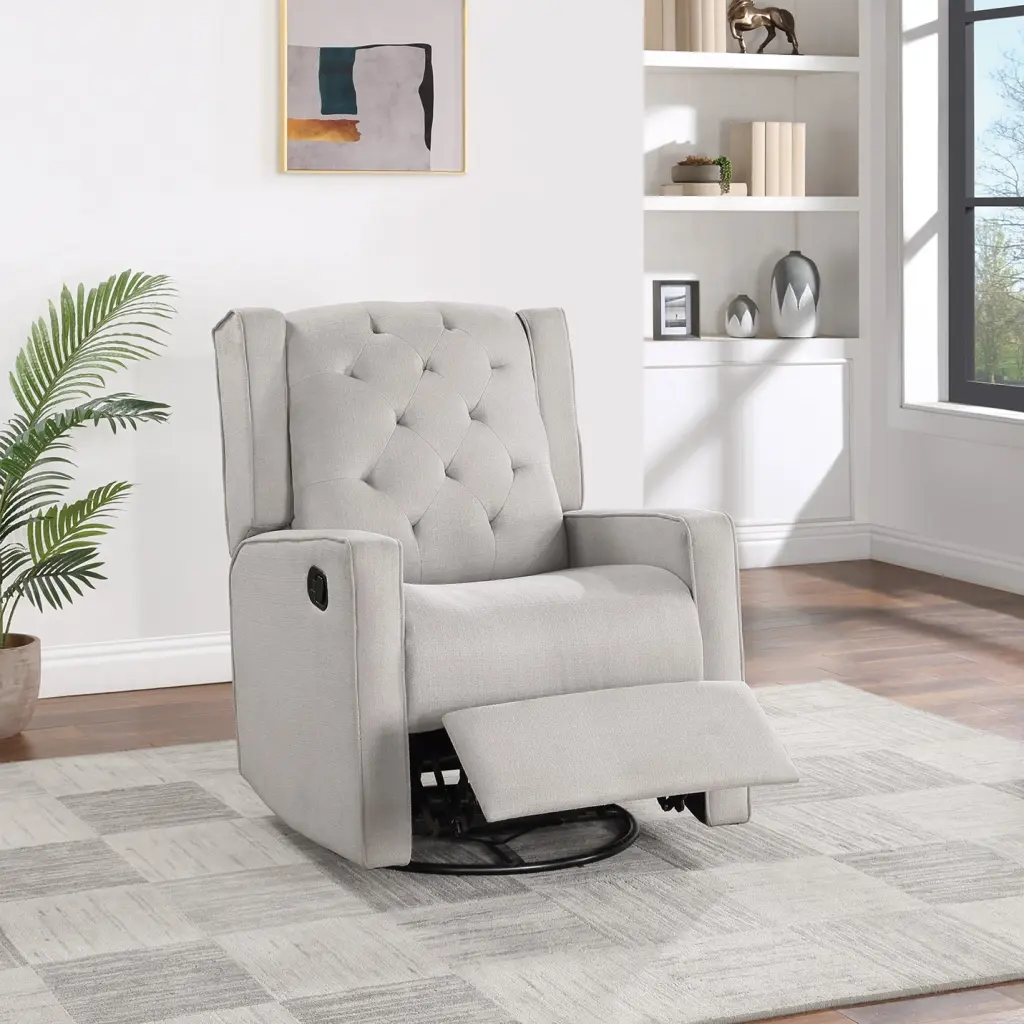 Contemporary Light Gray Polyfiber Swivel Recliner Chair Living Room kanepe