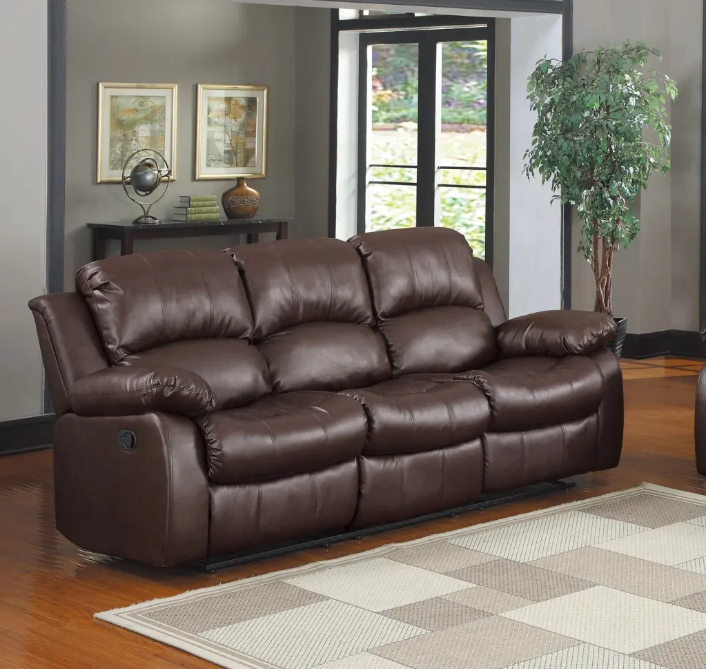 Cozy Double Reclining Sofa Brown Bonded Leather Match kanepe