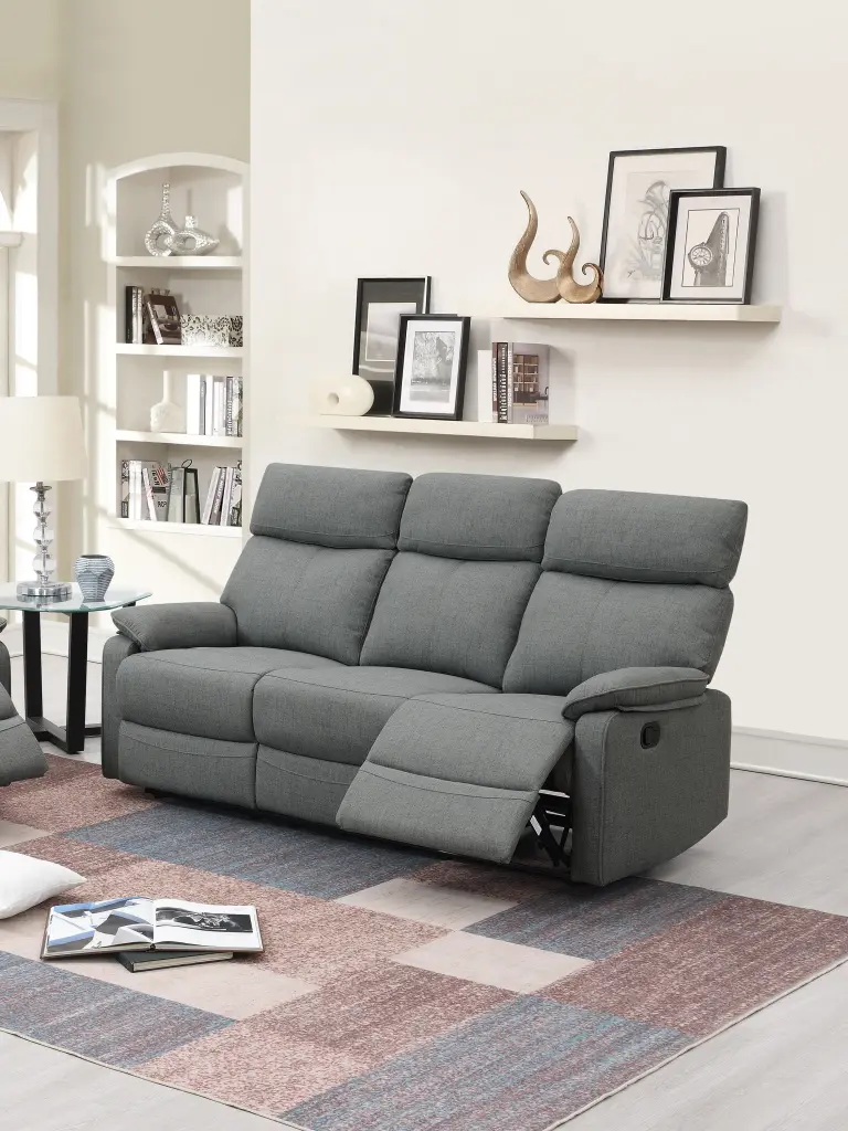 Gray Color Burlap Fabric Recliner Motion Sofa - 1Pc Couch Manual Motion Living Room kanepe