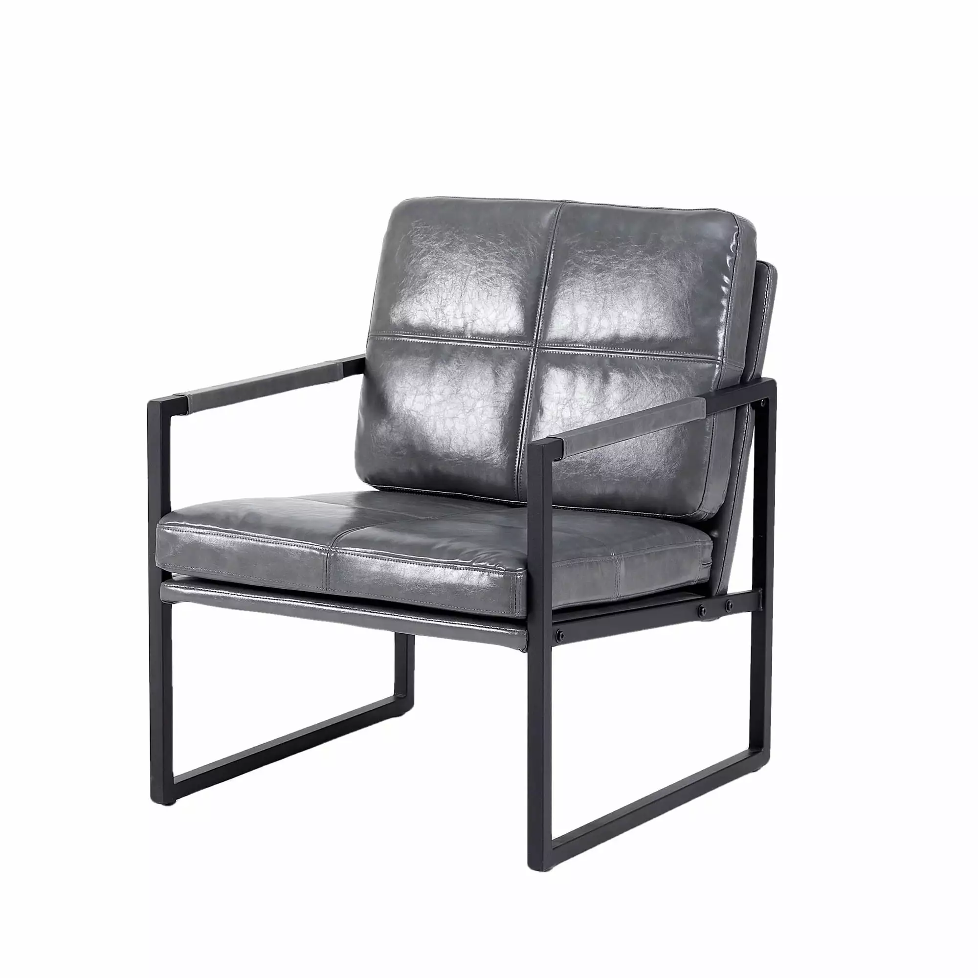 Light Grey PU Leather Recliner Chair Black Metal Frame