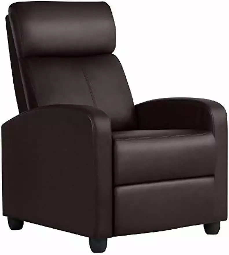 Faux Leather Recliner Sofa Adjustable Modern Recliner Seat Club Chair Home Theater Seating Brown MUALIMITED