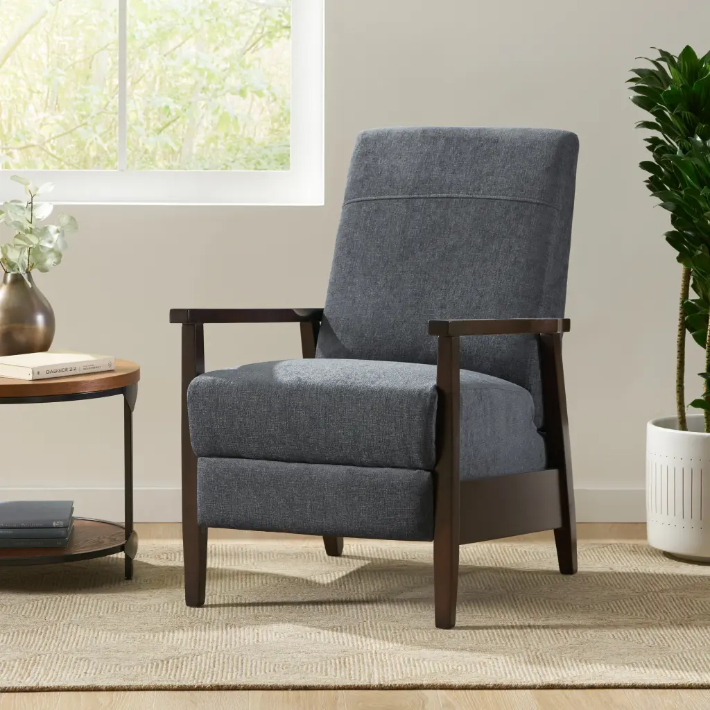 24.75 Wide Wood Hand Manual Club Recliner Charcoal Fabric Comfortable Living Room Chair nh-ocean furniture