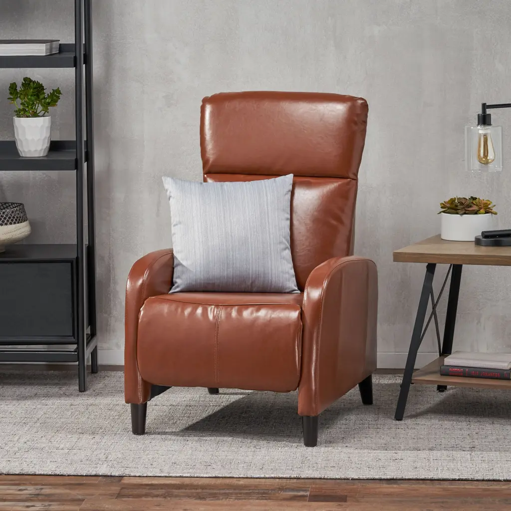 33.5 Inch Wide Faux Leather Push Back Quality Recliner Hazelnut nh-ocean furniture