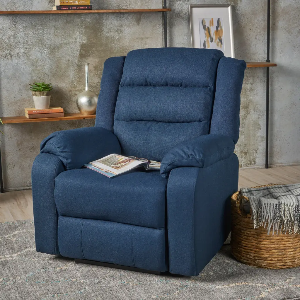 35.04 Inch Wide Power Quality Recliner Navy Blue Fabric nh-ocean furniture